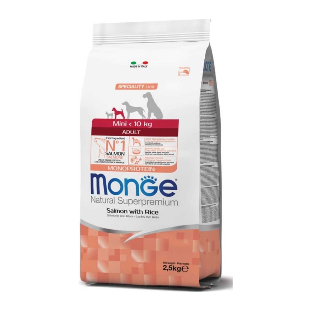Храна за кучиња Monge Mini Puppy & Junior Monoprotein Salmon & Rice 7,5кг
